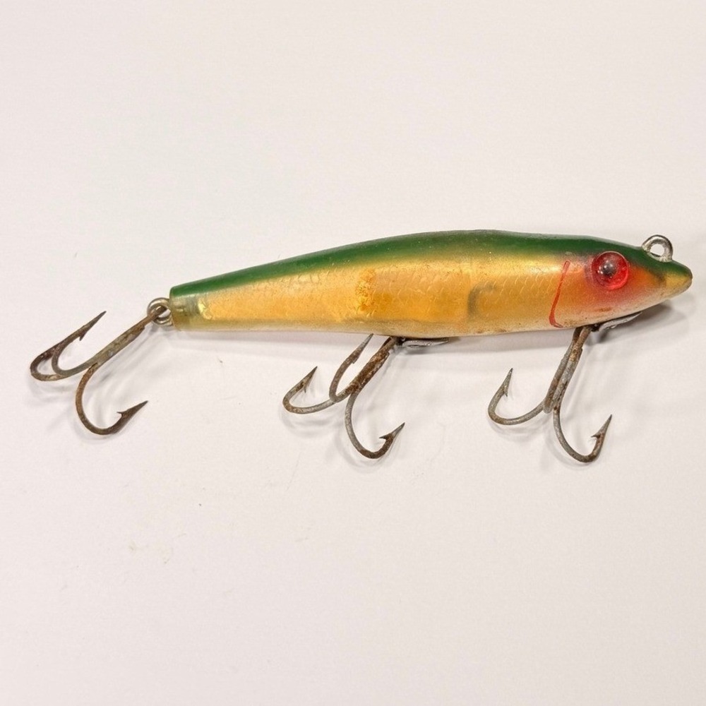 MirroLure 7M22 Floater Lure Topwater Green Gold White Red Eye Vintage Fishing